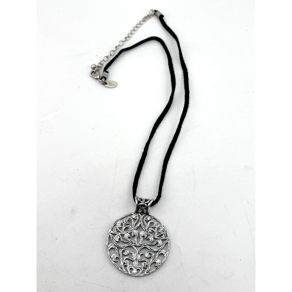 Lia Sophia suede silver rhinestone pendant necklace